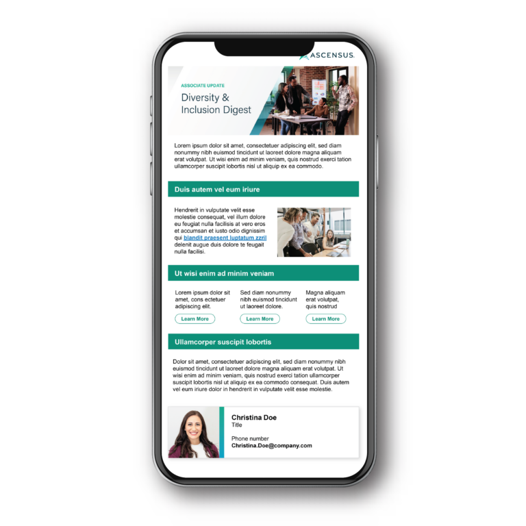 An email newsletter displayed on a cell phone.